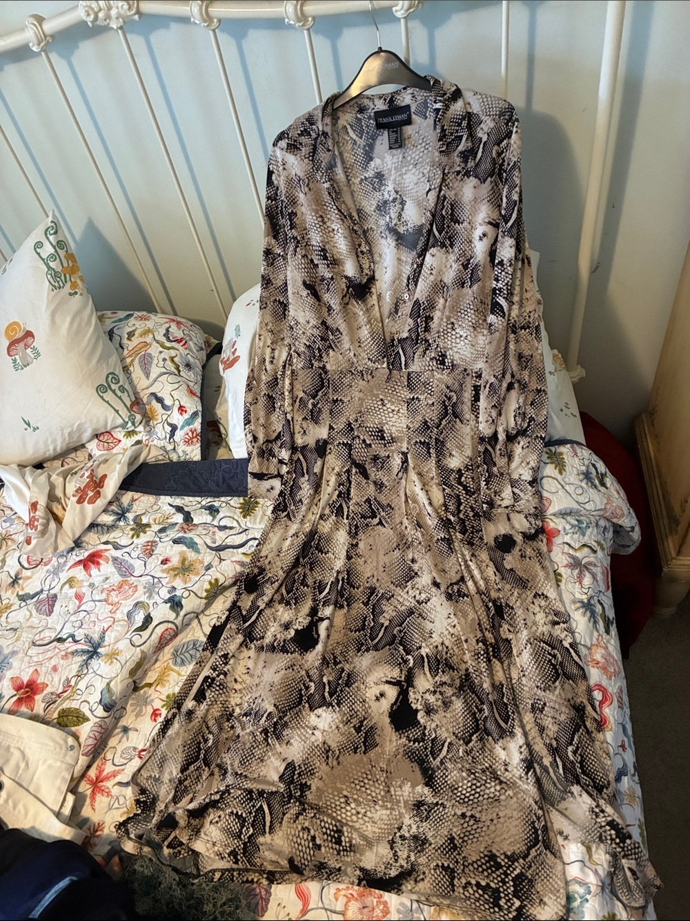 Frank Lyman Design Beige and Black Snake-Print Wrap Maxi Dress